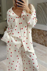 Rosy Brown Heart Pajama Set Pajamas
