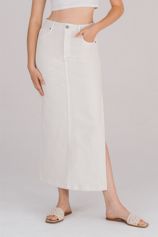 Light Gray Peyton Midi Skirt | Sea Salt Midi Skirt