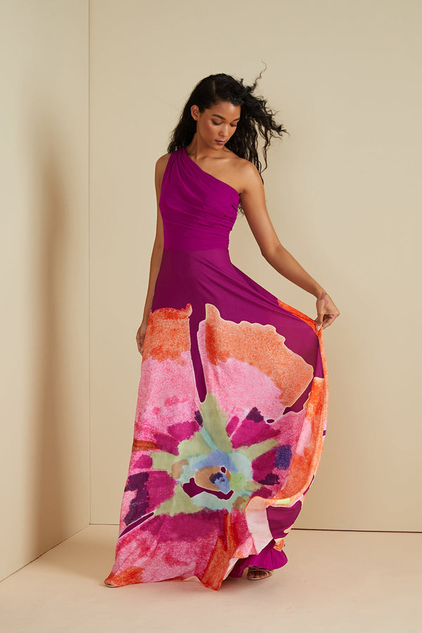 Tan Atlas | One Shoulder Gown Formal Dress