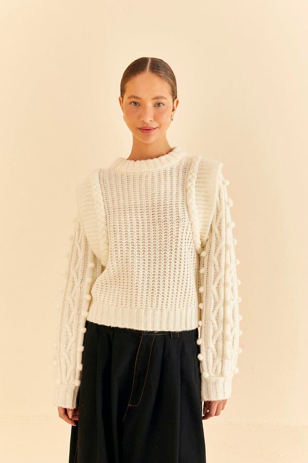Wheat Off-White Braided Sweater Sweater