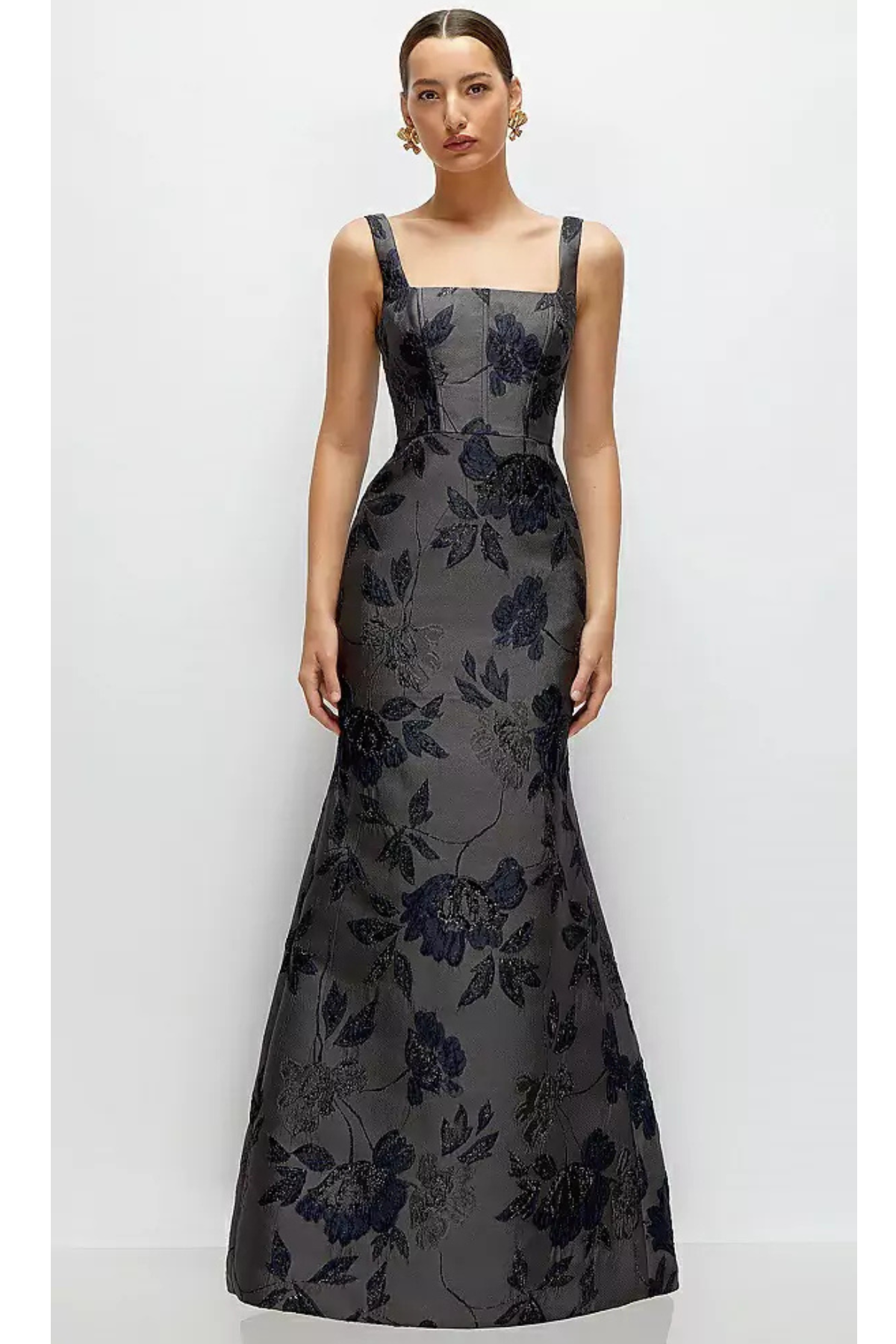 Dessy Group Metallic Jacquard Maxi Dress in Noir Midnight 4