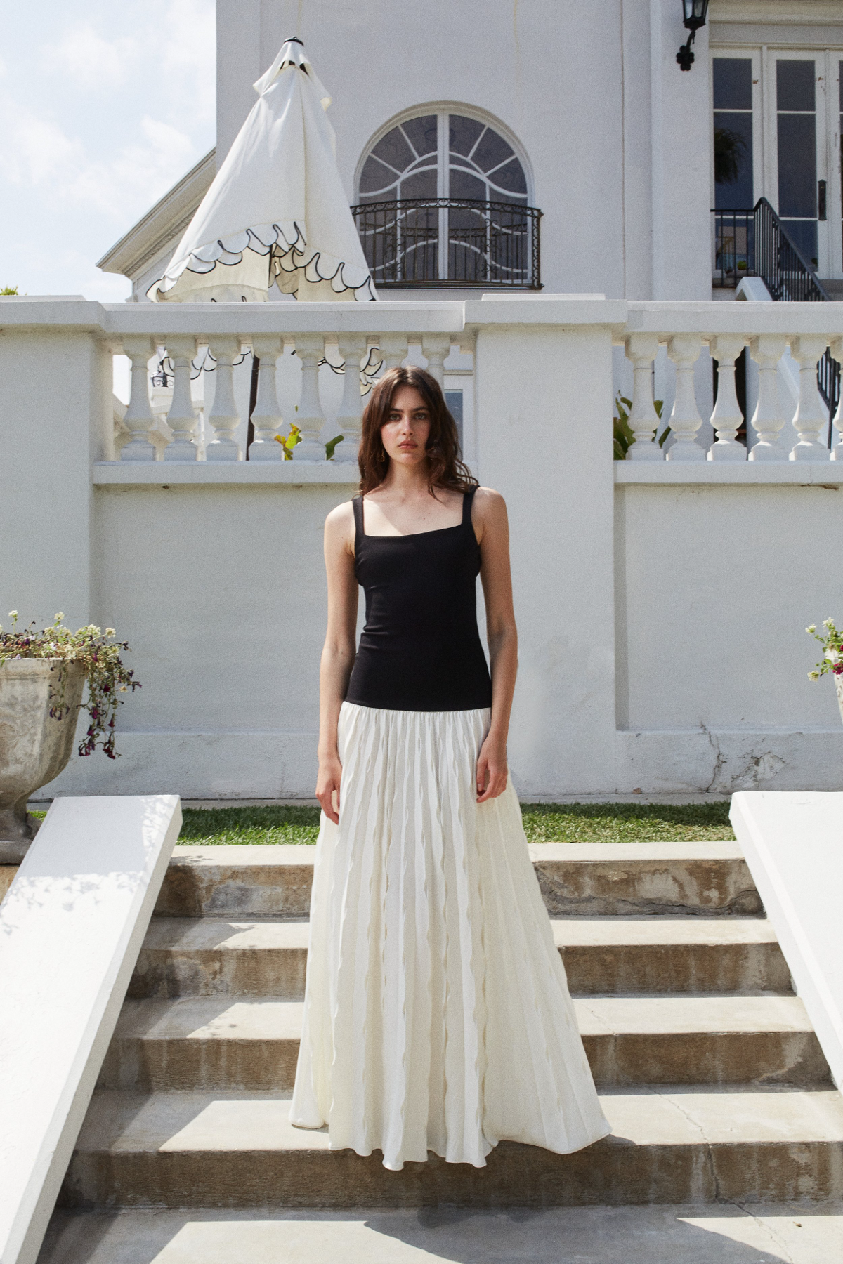 caroline long dress Black & White / XS Color:White Red Dress up: the influence Womens Caroline Poplin Maxi atAKIRA
