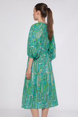 Light Gray Claudette Dress - Green Paisley Midi Dress
