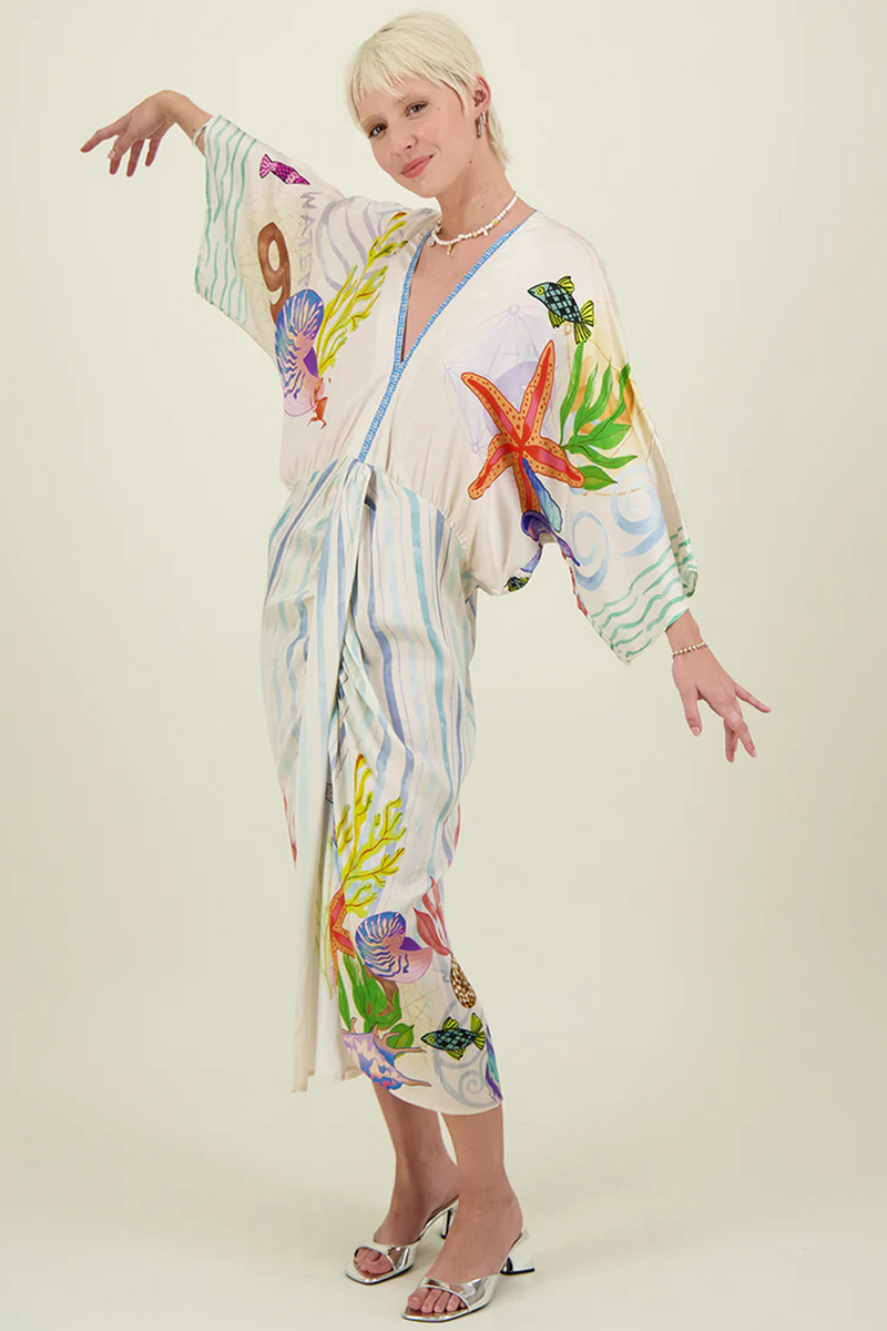 Light Gray Sophia Kimono Dress Midi Dress