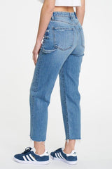 Steel Blue Sundaze Utility Crop High Rise Straight | Hott Stuff Jeans