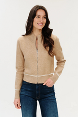Lavender Solene Zip Up Sweater in Camel/Ivory Sweater