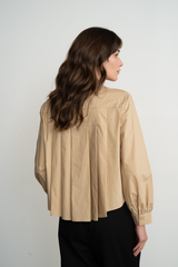 Light Gray Pleated Poplin Button Down Shirt Shirt
