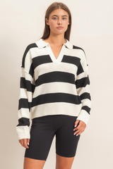 Misty Rose Campus Classic Stripe Polo Sweater Sweater