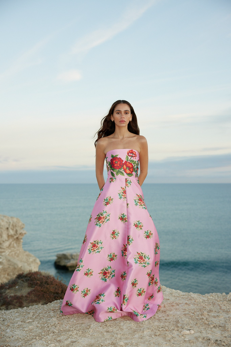 Aston Studio Women's Audrey Floral Strapless Fit & Flare Maxi Dress - Salmon Bouquet - Size 4 Aston Studio Women's Audrey Floral Strapless Fit & Flare Maxi Dress - Salmon Bouquet - Size 4