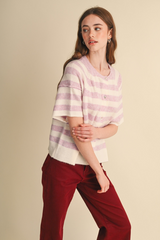 Light Gray Joan Striped Short Sleeve Cardigan Cardigan