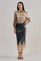 Gray Desperado Faux Leather Lace Midi Skirt Midi Skirt