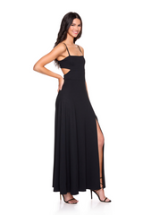 Tan String Cut Out Long Slit Dress Maxi Dress