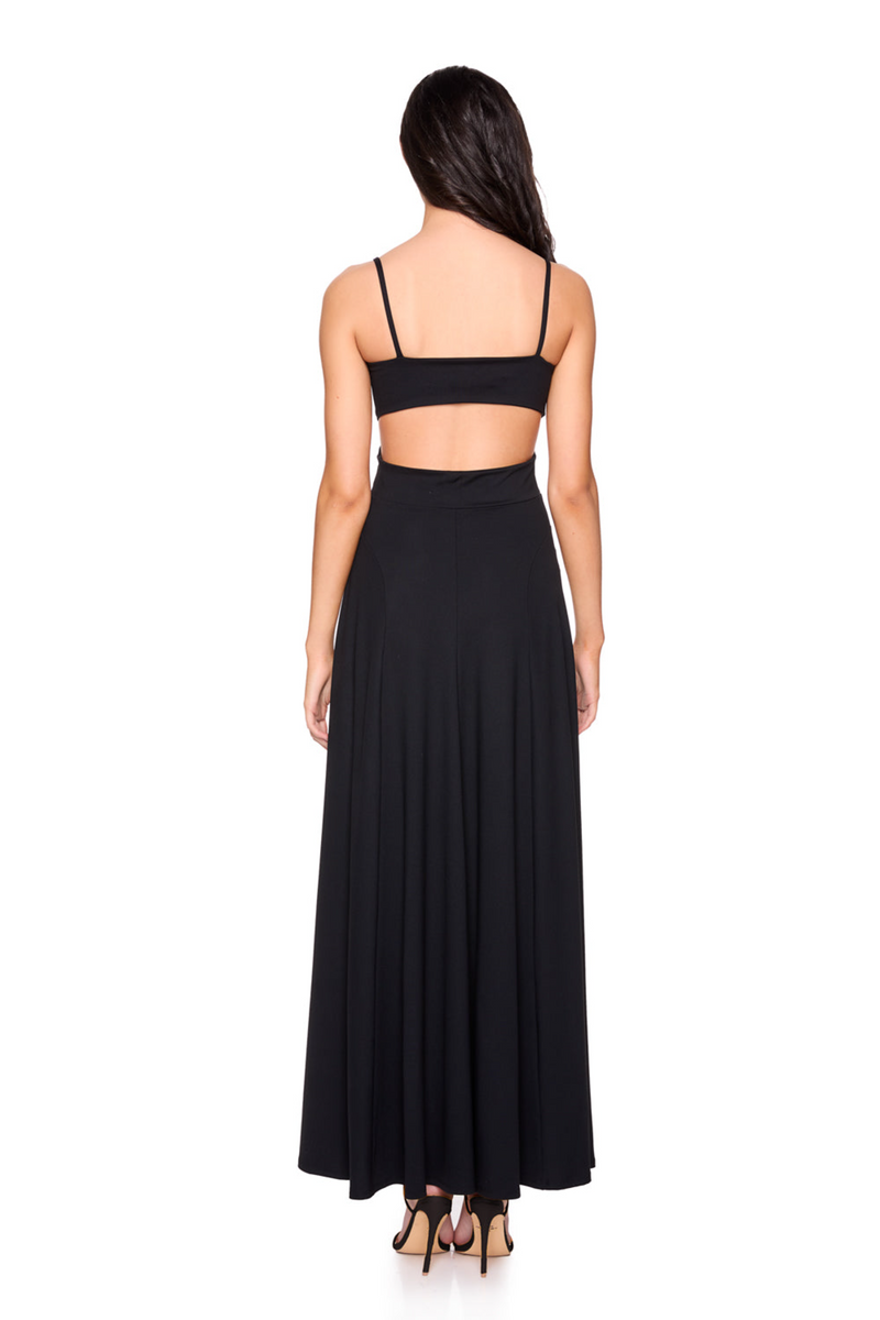 Black String Cut Out Long Slit Dress Maxi Dress
