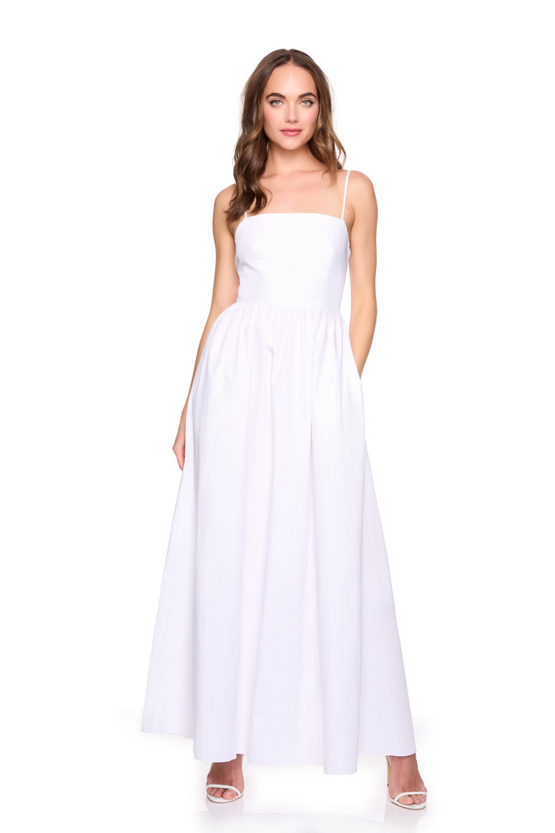 White Smoke Lace Up Back Poplin Maxi Maxi Dress