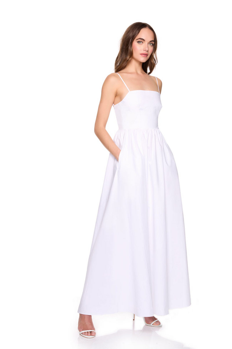 White Smoke Lace Up Back Poplin Maxi Maxi Dress