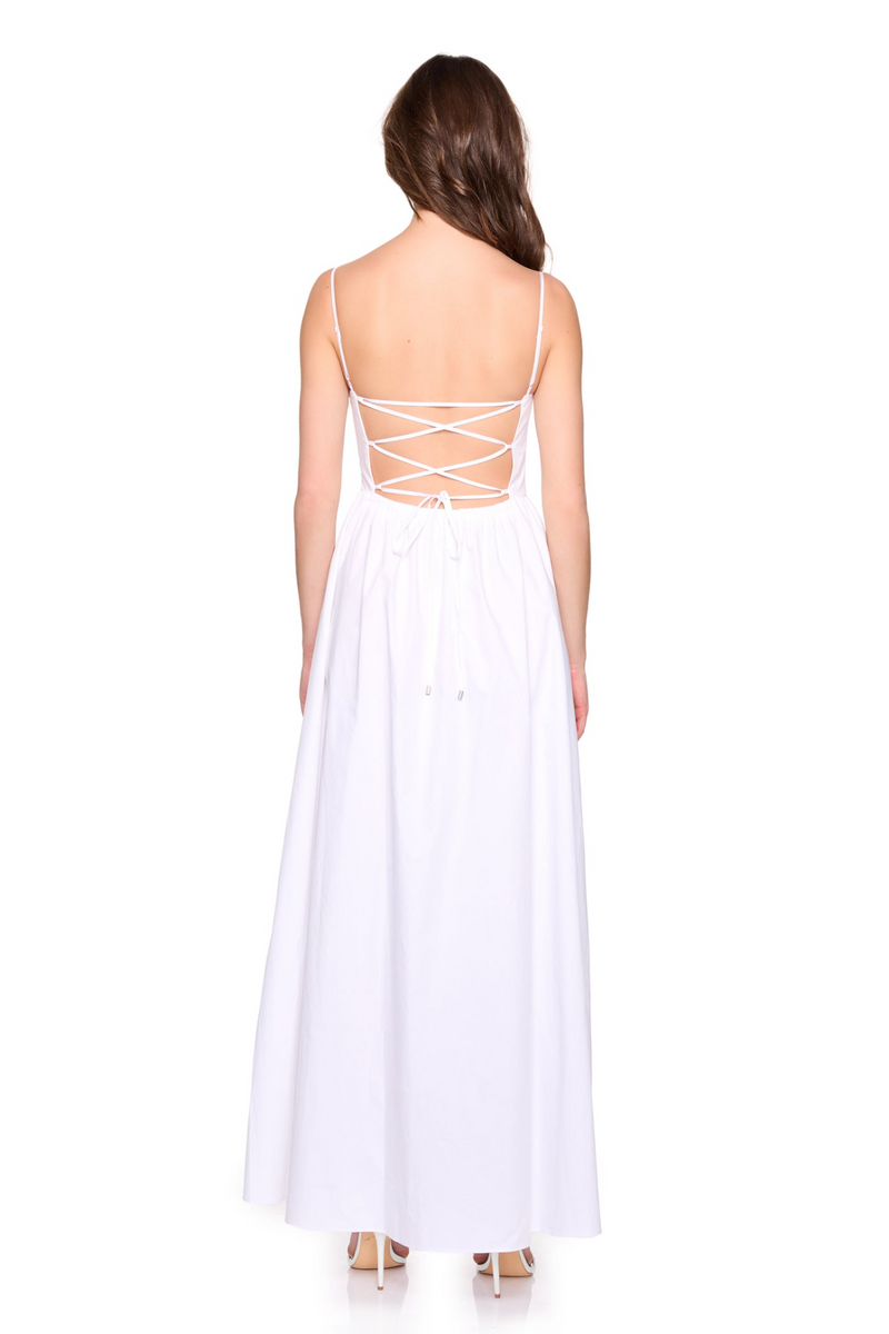 Misty Rose Lace Up Back Poplin Maxi Maxi Dress