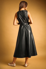 Sandy Brown Rebel Belle Faux Leather Midi Dress Midi Dress
