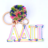 White Smoke Sorority Pom Pom Key Chain