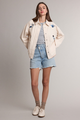 Light Gray Bird Embroidery Utility Jacket Jacket