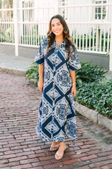 Rosy Brown Iris | Midnight Mosaic Midi Dress