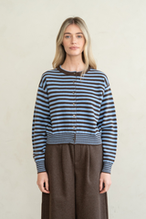 Antique White Striped Button Front Cardigan in Brown/Blue Cardigan
