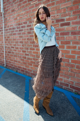 Slate Gray The Fireside Plaid Ruffle Maxi Skirt Maxi Skirt