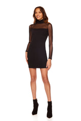 Black Mock Neck Mesh Dress Mini Dress