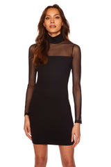 Black Mock Neck Mesh Dress Mini Dress