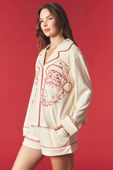 Maroon Cozy Santa Embroidery PJ SET Pajamas