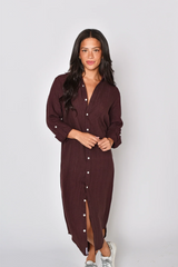 Light Gray Brown Jacquard Linen Girlfriend Midi Dress Midi Dress