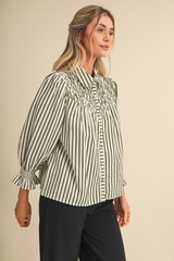 Light Gray Vintage Darling Striped Blouse Blouse