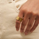 Tan Waterproof Gold Brave, Strong, Worthy Statement Ring Band Ring