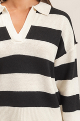 Dark Slate Gray Campus Classic Stripe Polo Sweater Sweater