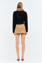 Angie Faux Fur Collar Cropped Cardigan Cardigan