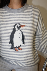 Dark Gray Penguin Stripe Knit Sweater Sweater