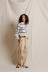 Ximena Stripe Cropped Sweater in Oatmeal Heather/Turbulence Sweater