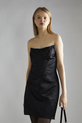 Dark Gray Black-Satin Rhinestone-Trim Mini-Dress Mini Dress