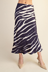 Antique White Wild World Zebra Print Midi Skirt Midi Skirt