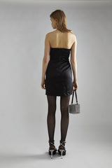 Dark Gray Black-Satin Rhinestone-Trim Mini-Dress Mini Dress