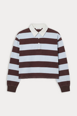 Lavender The Cropped Rugby Polo in Espresso Sky Block Stripe Top