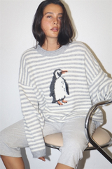 Light Gray Penguin Stripe Knit Sweater Sweater