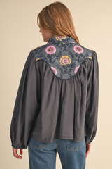 Light Gray On The Road Again Button Down Top Top