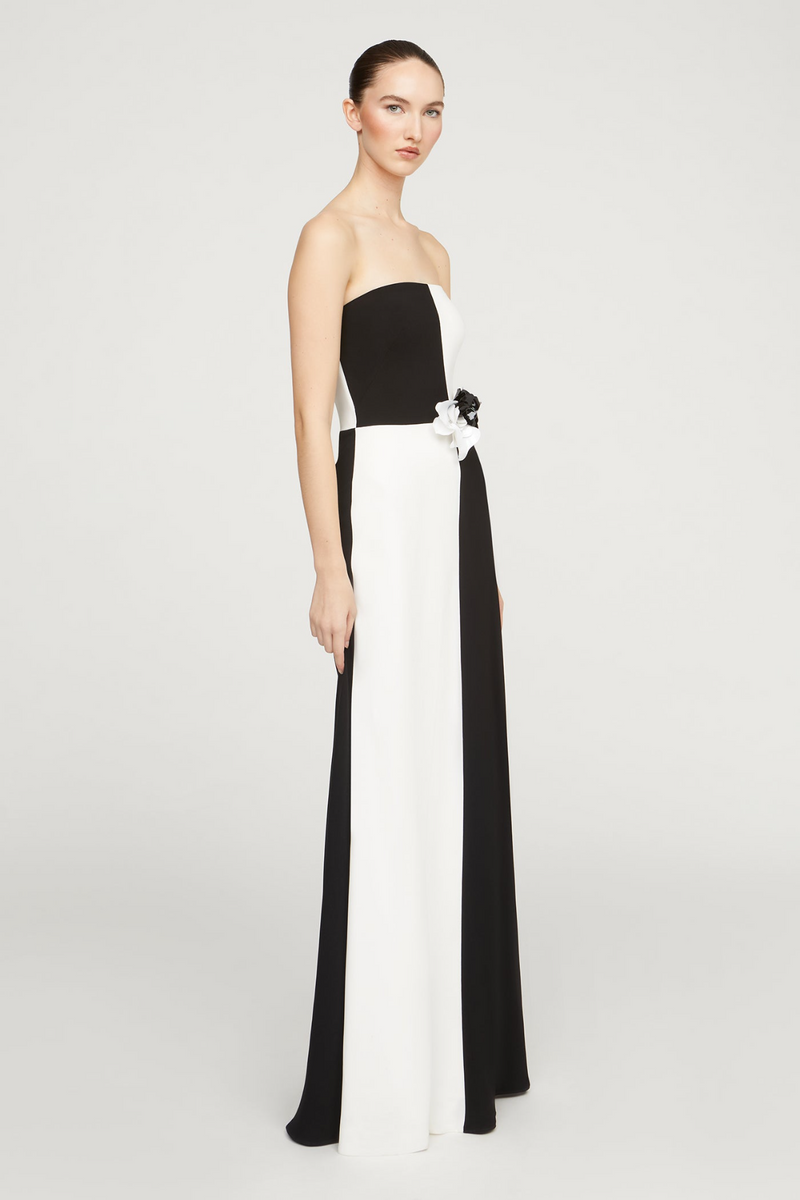 Cassia Crepe Color Block Gown 6 / Black/ Ivory Cassia Crepe Color Block Gown 6 / Black/ Ivory