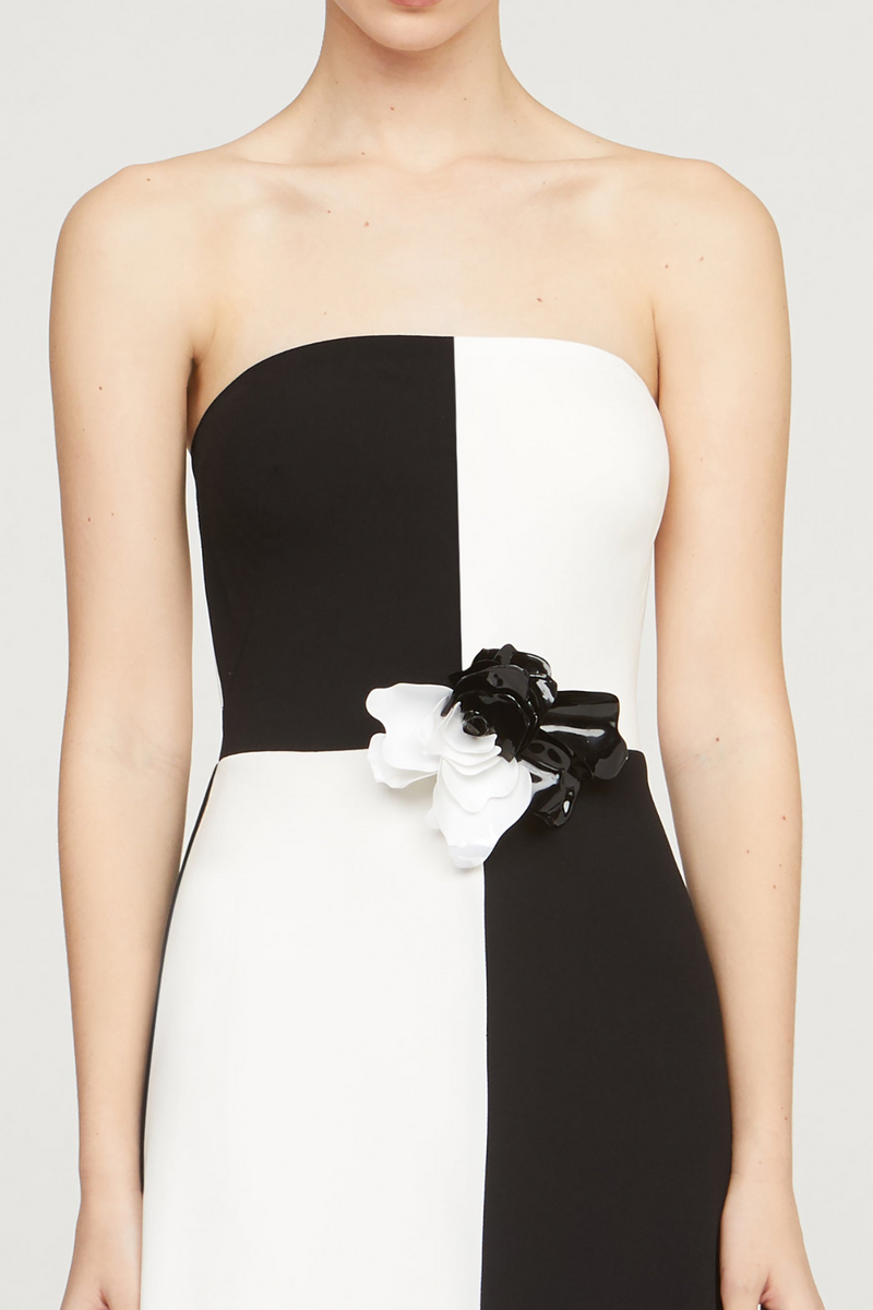 Cassia Crepe Color Block Gown 6 / Black/ Ivory Cassia Crepe Color Block Gown 6 / Black/ Ivory