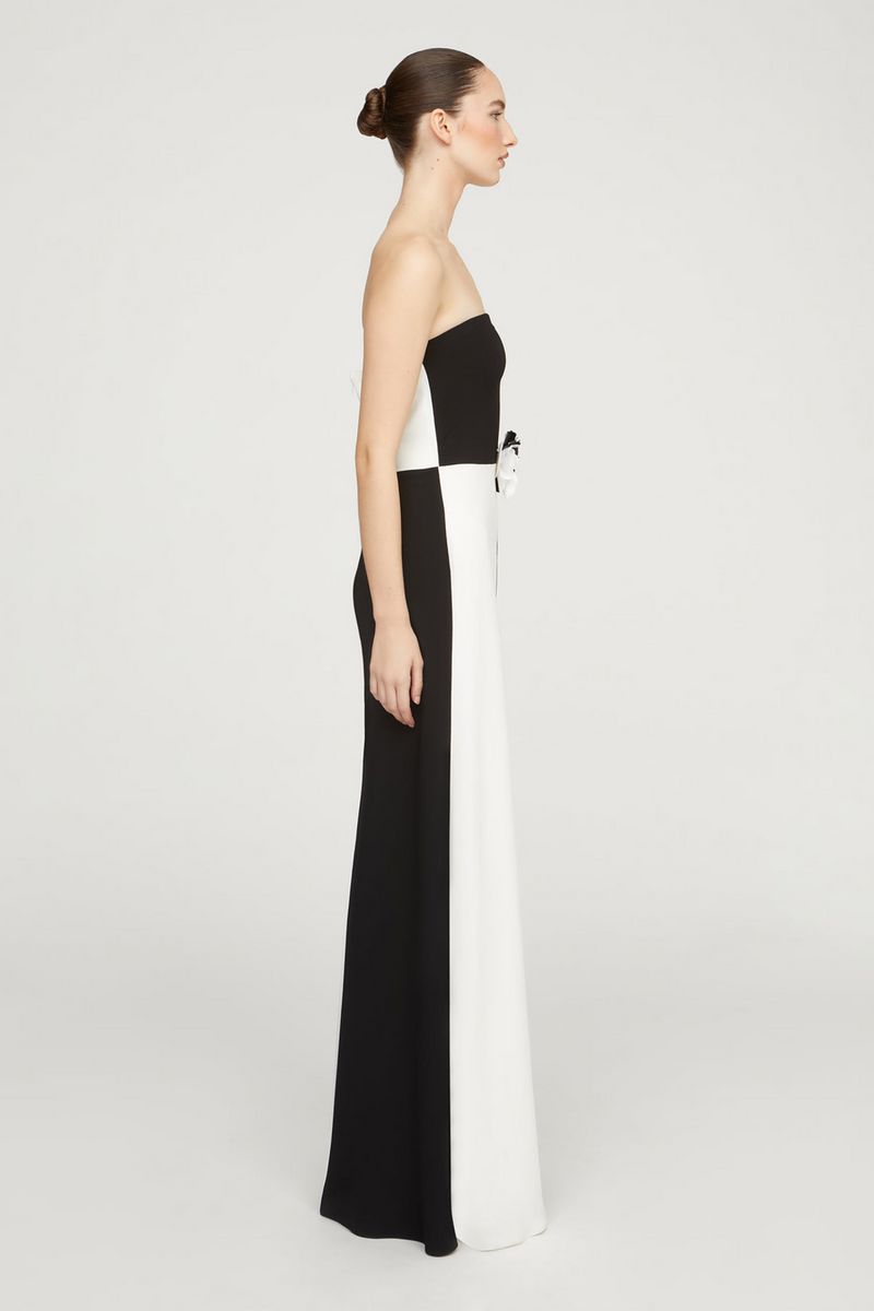 Light Gray Cassia | Crepe Color Block Gown in Black/Ivory Formal Gown