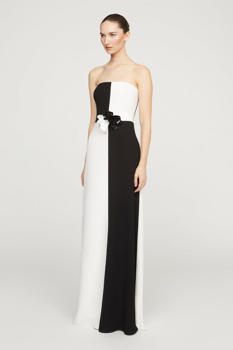 Cassia Crepe Color Block Gown 6 / Black/ Ivory Cassia Crepe Color Block Gown 6 / Black/ Ivory
