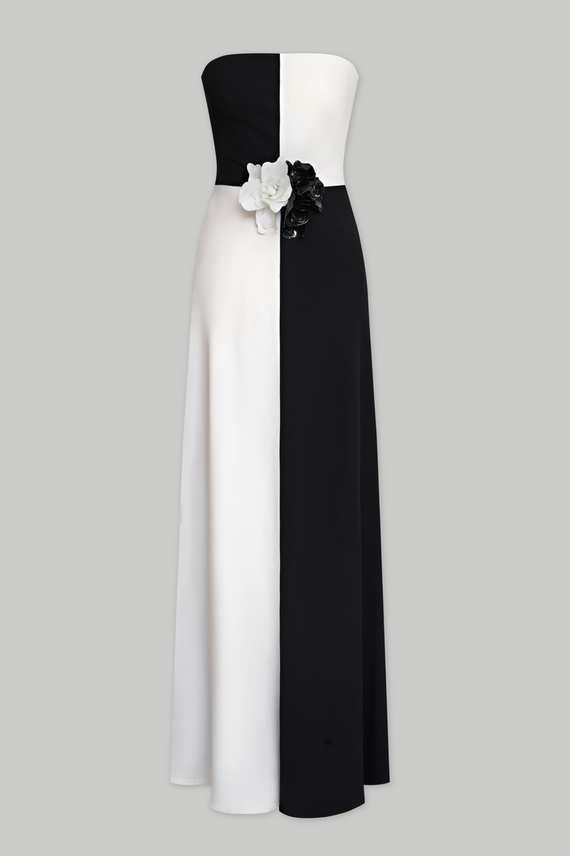 Cassia Crepe Color Block Gown 6 / Black/ Ivory Cassia Crepe Color Block Gown 6 / Black/ Ivory