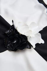 Black Cassia | Crepe Color Block Gown in Black/Ivory Formal Gown