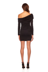 Dark Slate Gray Off The Shoulder Gathered Long Sleeve Dress Dress