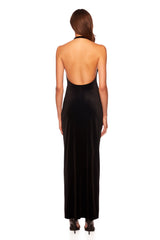 Dark Salmon Stretch Velvet Halter Open Back Dress Maxi Dress